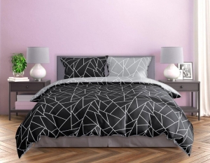 Pościel Bawełna Satynowa 220x200 - Czarny Wzór Geometryczny