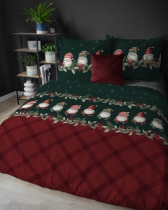 Pościel Flanelowa 220x200 - Krasnale Bożonarodzeniowe Czerwień