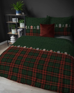 Pościel Flanelowa 220x200 - Domki Świąteczne Zieleń