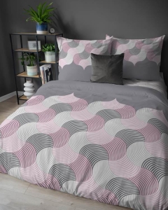 Pościel Flanelowa 220x200 - Geometryczne Łuki Róż