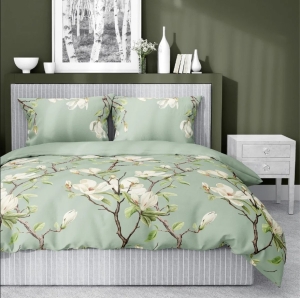 Pościel Bawełna Satynowa 220x200 - Kwitnąca Magnolia Zieleń