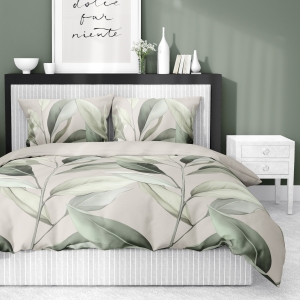 Pościel Bawełna Satynowa 160x200 - Wzór Liściasty Zieleń