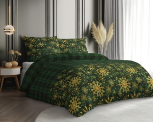 Pościel Bawełna Satynowa 160x200 - Świąteczny Wzór Złote Śnieżynki