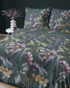 Pościel Bawełna Satynowa 220x200 - Kwiaty Oliwkowe Tło