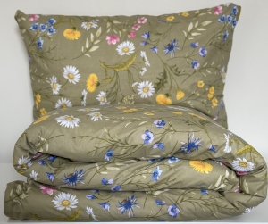 Pościel Bawełniana Anmar 220x200 - Stokrotki Oliwkowe Tło